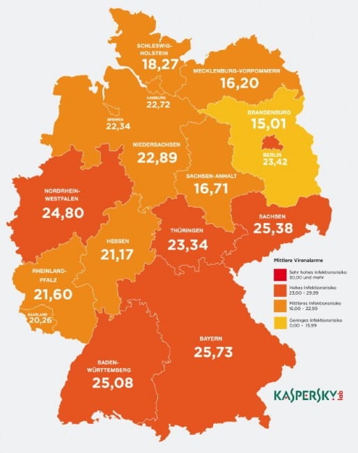 Karte der Cyberbedrohung in Deutschland im Q2-2014; Kaspersky Lab