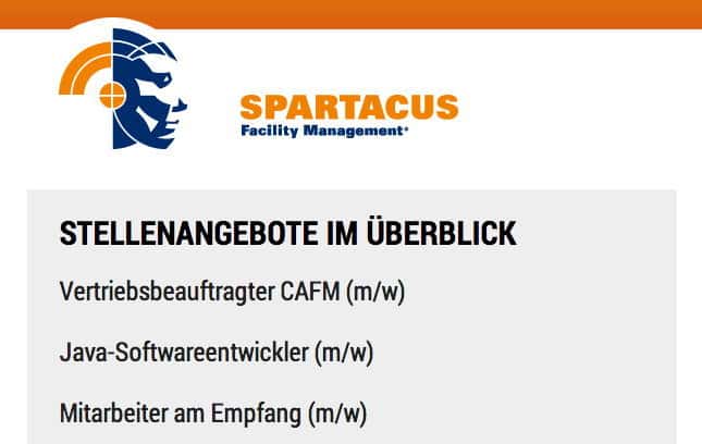 Drei offene Stellen annoncieren derzeit N+P auf ihrer Spartacus-Website