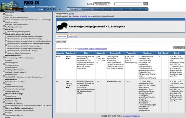 Je nach Begriff sind in REG-IS neben den Fundstellen zusätzlich auf Pflichten aufgeführt