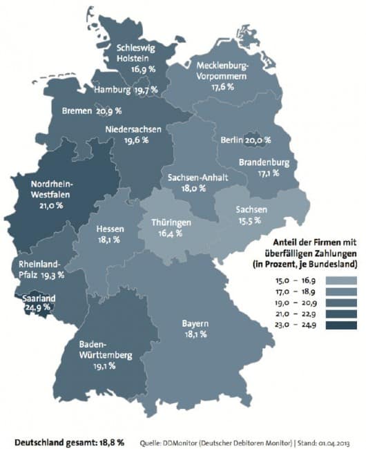 Je nach Bundesland unterscheidet sich die Zahlungsmoral in Deutschland etwas - Quelle: DDMonitor