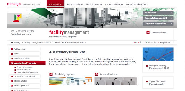 Die Suche nach CAFM-Ausstellern ist auch dieses Jahr nicht leicht auf der Website der FM-Messe