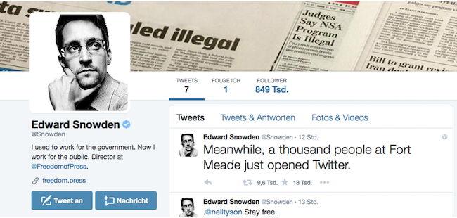 Edward Snowden hat jetzt einen Account auf Twitter - und folgt nur der NSA