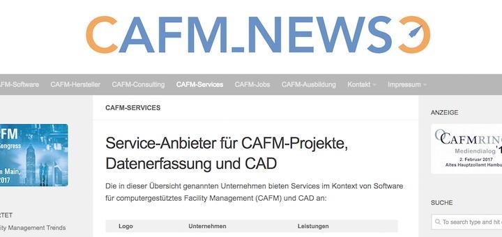 Die CAFM-News bieten ab sofort auch eine Rubrik für CAFM-Service-Anbieter
