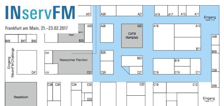 Der blaue Teppich und sein Umfeld werden bei der INservFM 2017 mit 23 Ausstellern zu CAFM- und benachbarten Software-Themen aufwarten können