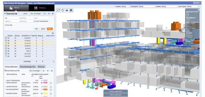 IM Archibus 3D-Viewer sind CAFM- udn BIM-Daten integriert dargestellt