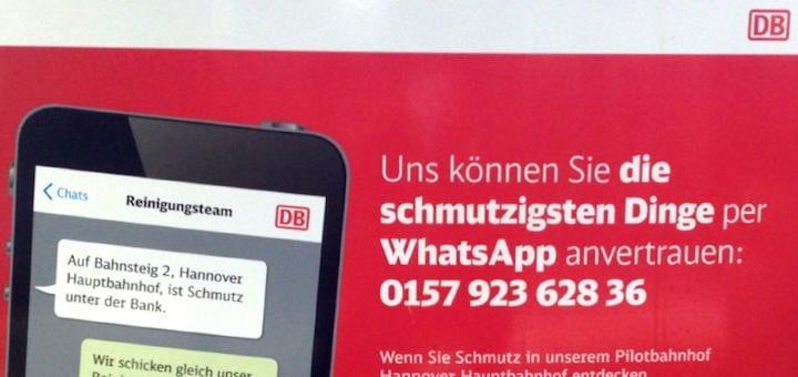 Die Bahn testet derzeit auf dem Hannover Hauptbahnhof WhatsApp als Melde-App für Reinigungsbedarf