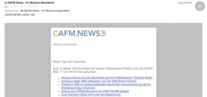Vergangenen Sonntag haben die CAFM-News Ihren 150. Newsletter verschickt – und die Zahl der Abonnenten wächst stetig.