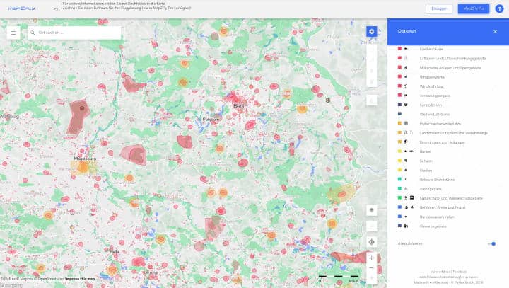 Map2Fly bietet klare Orientierung, wenn es darum geht, den gewünschten Flugbereich zu überprüfen