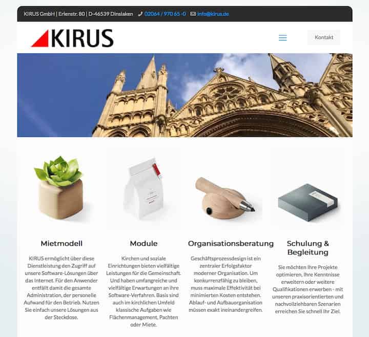 Kirus, der CAFM-Spezialist für Kirchen und Sozialeinrichtungen, hat seine Website erneuert