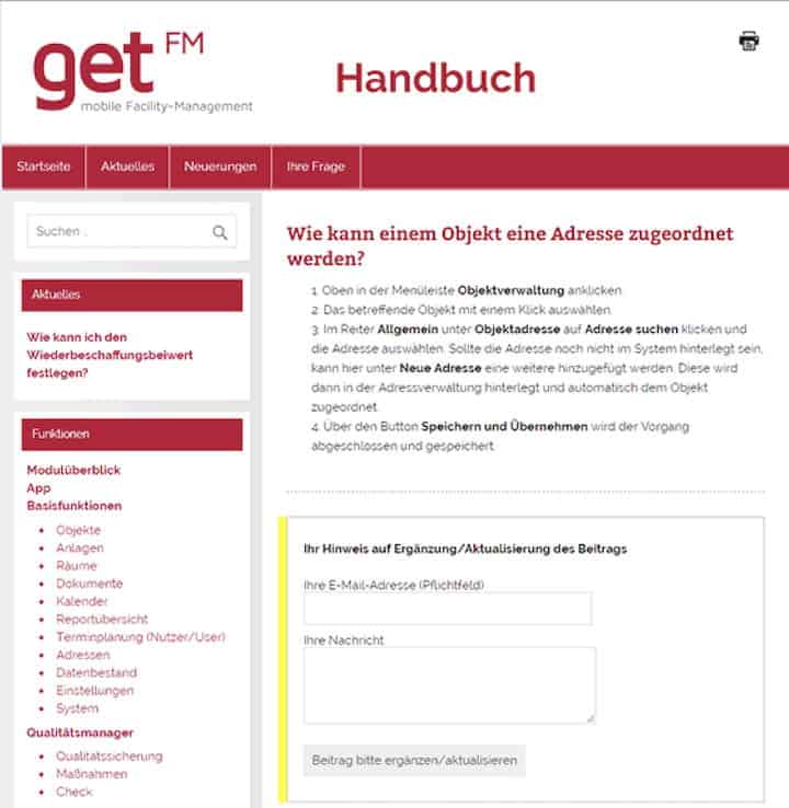 Feedback inklusive: Das Handbuch zur CAFM-Software getFM bietet einen Rückkanal in die Redaktion an