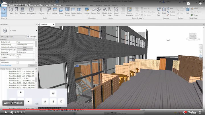 Im jüngsten Update auf Revit 2020.2 hat Autodesk auch den Flugmodus zur Ansicht des 3D-Gebäude-Modells verbessert