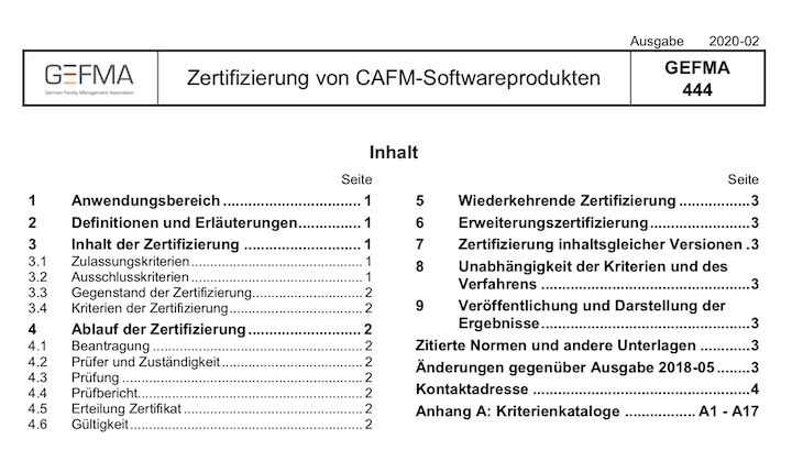 Die CAFM-Richtlinie GEFMA 444 hat jetzt 17 Kriterien-Kataloge