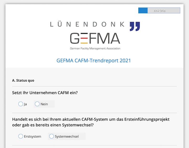 GEFMA und Lünendonk haben jetzt die Umfrage zum CAFM-Trendreport 2021 gestartet