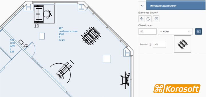 Mi tKorasoft Room Furnish stellt Korasoft ein Werkzeug vor, mit dem sich die Möblierung von räumen und Etagen im Webbrowser grafisch direkt in SAP ausführen lässt