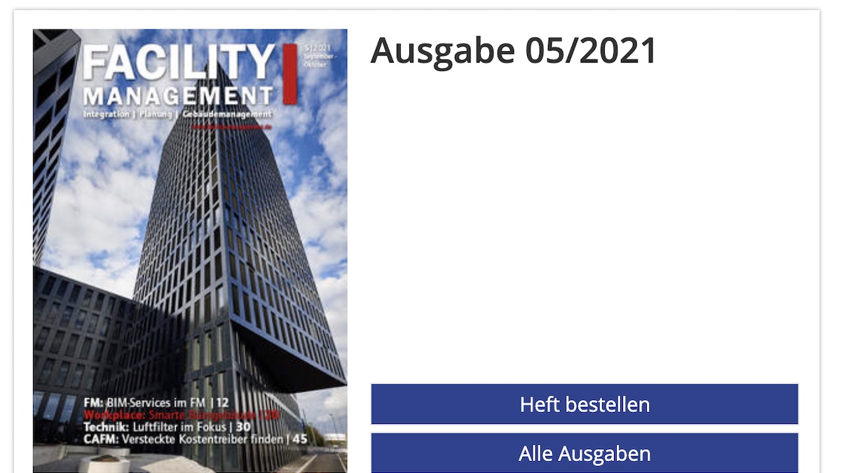 Die aktuelle Ausgabe der Facility Management befasst sich mit KI in der Instandhaltung mit CAFM-Software