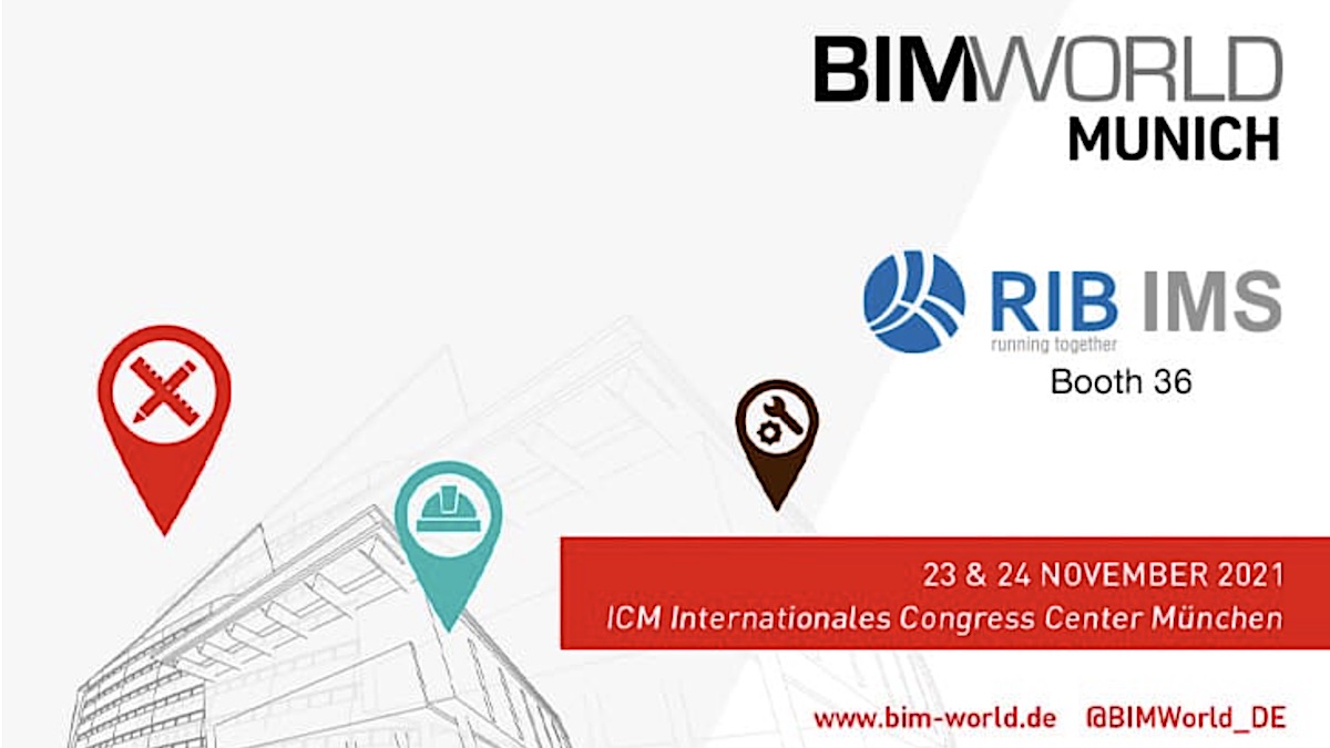RIB IMS beteiligt sich an der BIM World Munich 2021 mit einem Stand und einem Vortrag zu BIM  im CAFM gemeinsam mit dem DIN