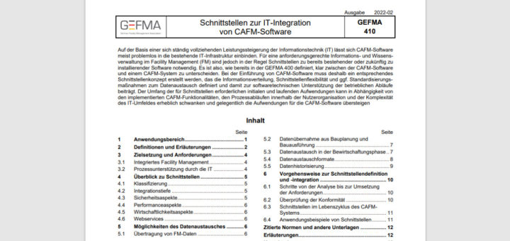 Die Richtlinie GEFMA 410 - Schnittstellen zur IT-Integration von CAFM-Software ist jetzt in einer Neuauflage veröffentlicht worden