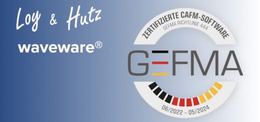 Die CAFM-Lösung Waveware von Loy & Hutz ist erneut nach GEFMA 444 zertifiziert worden – zum sechsten Mal in Folge - Bild: Loy & Hutz, GEFMA; Montage: CAFM-News