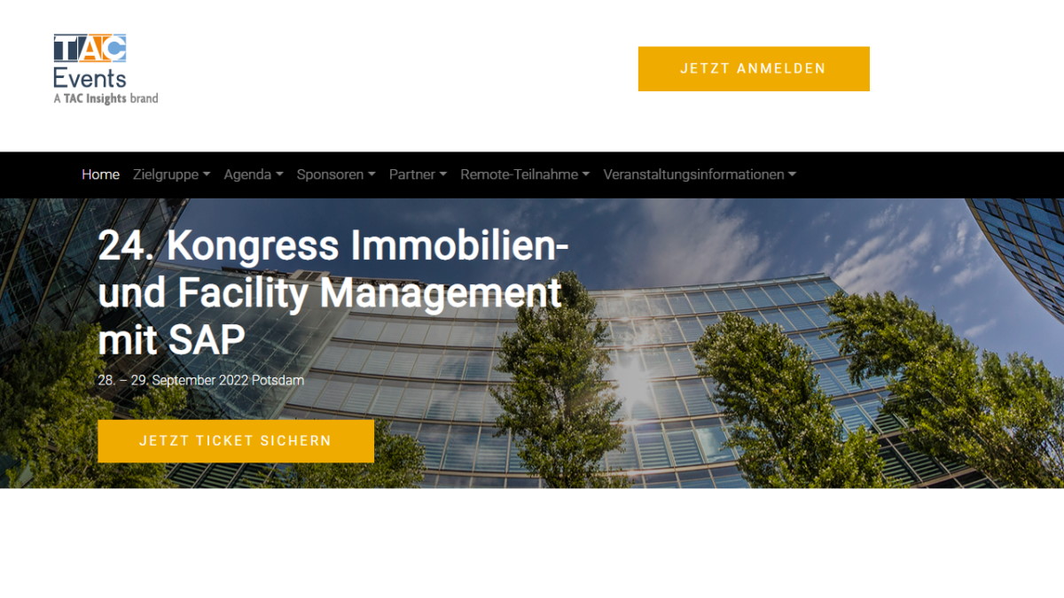 Am 28. und 29. September findet in Potsdam der 24. Kongress Immobilien- und Facility Management mit SAP statt - Bild: TAC Insights GmbH