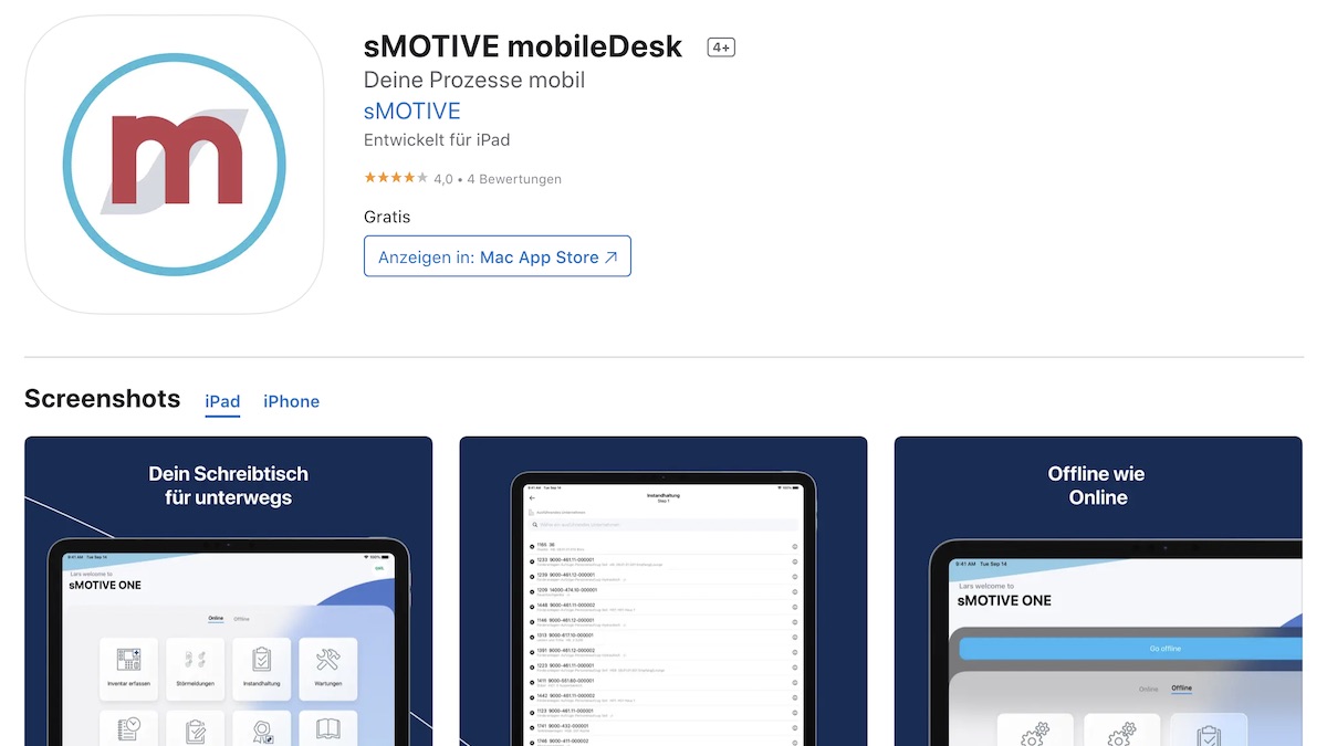 sMotive hat seine iPad-App mobile Desk vorgestellt – Bild: sMotive/Apple App Store