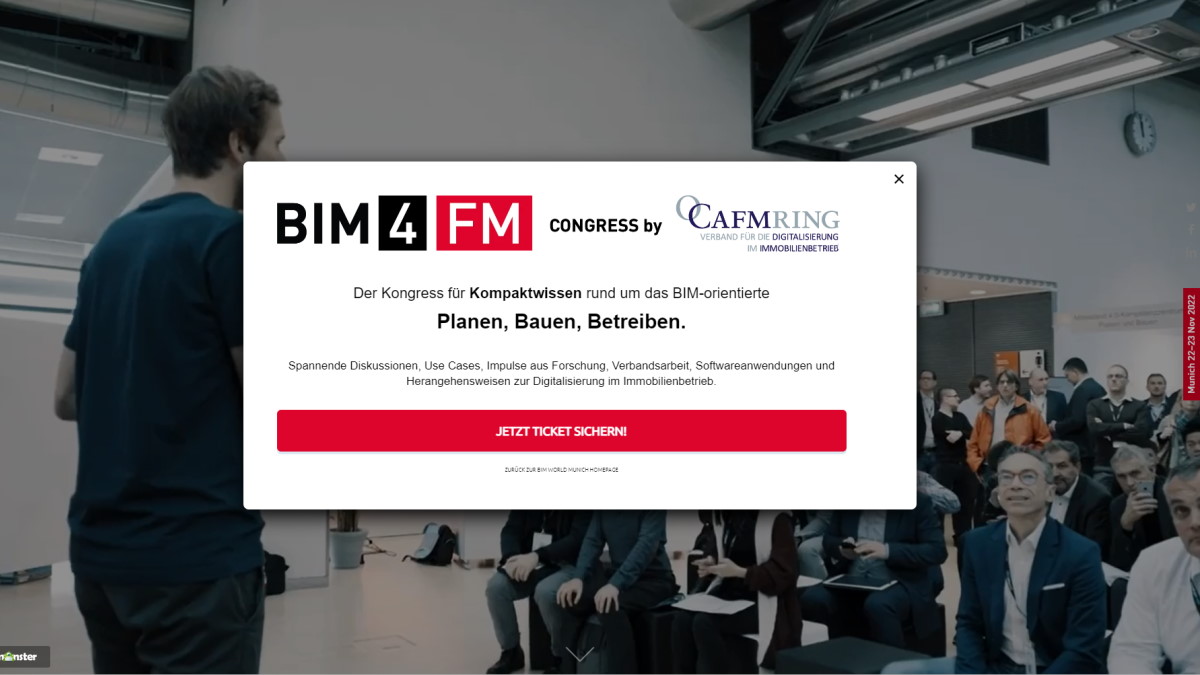 Der Partnerkongress BIM4FM des CAFM Rings zeigt im Rahmen der BIM World Munich 2022 die Chancen mit BIM für den Immobilien-Betrieb - Bild: BIM World Munich