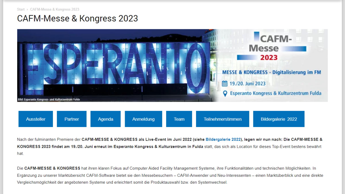 Die CAFM Messe & Kongress 2023 wird am 19. und 20. Juni 2023 im Esperanto in Fulda stattfinden - Bild: Der Facility Manager/Esperanto Kongress- & Kulturzentrum Fulda