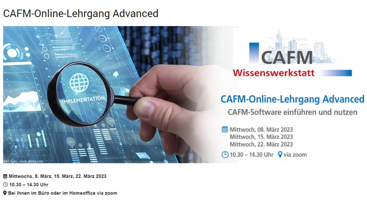 Der CAFM-Online-Lehrgang Advanced vermittelt wichtiges Wissen zur Einführung und produktiven Nutzung von CAFM-Systemen - Bild: Forum Zeitschriften und Spezialmedien/Egor - stock.adobe.com