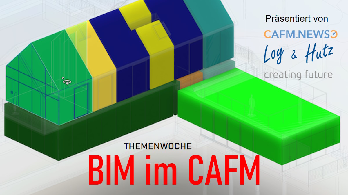 Themenwoche: BIM im CAFM - CAFM-News Die Themenwoche im Juni befasst sich mit Ansätzen, um BIM-Modelle erfolgreich mit CAFM-Anwendungen zu vermählen -Bild: Loy & Hutz; Montage: CAFM-News