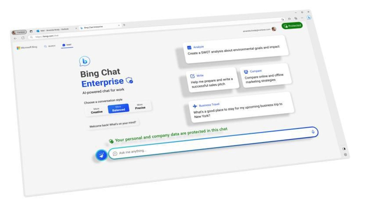 Microsoft hat die Preise für die kommerzielle Nutzung seiner KI Bing Chat Enterprise bekannt gegeben - Bild: Microsoft