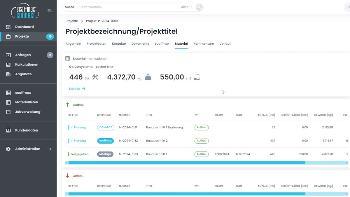 Die webbasierte Planungssoftware scaffmax CONNECT ermöglicht es jetzt, online mittels Herstellerkatalogen Materiallisten für den Gerüstbau anzulegen. - Bild: Softtech